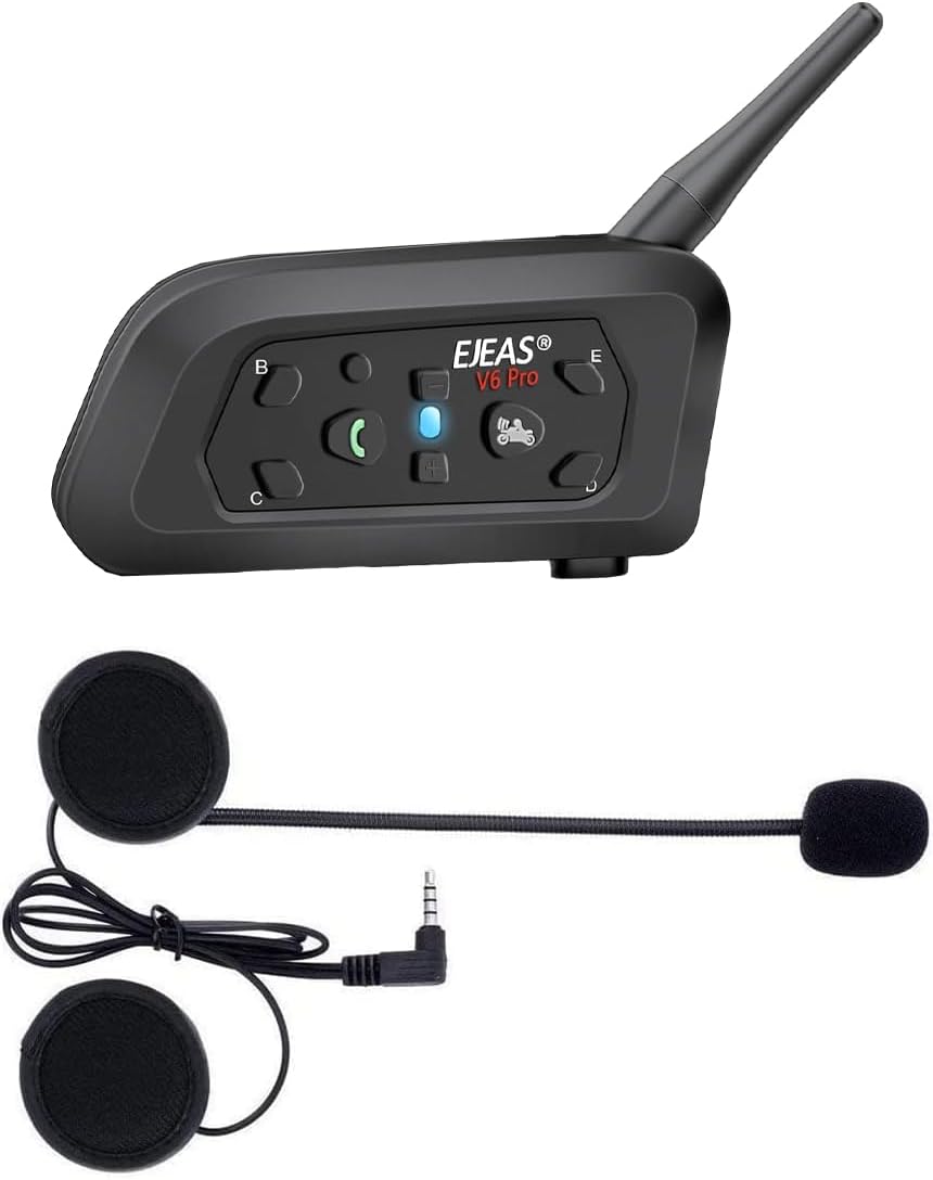 YUZEU V6 Pro Motorcycle Helmet Intercom Headset 1.2KM Wireless Bluetooth Motorbike Interphone Connect Up to 6 Riders for Riding/Skiing/Snowmobile/Scooter/ATV(1 pack)