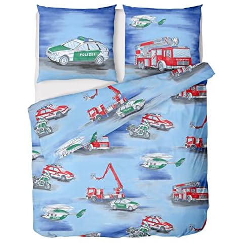 LINKHOFF Kinderbettwäsche 135x200 Baumwolle - Polizei Bettwäsche Jungen Biber Cover