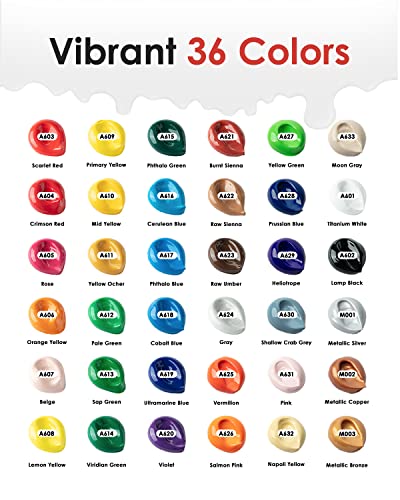 Fantastory Peinture Acrylique, 36couleurs × 60ml, Peinture Acrylique avec 12 Pinceaux, Non Toxique, ne se décolore pas, pour toile, bois, céramique, tissu, pour peintres, adultes et enfants - Image 3