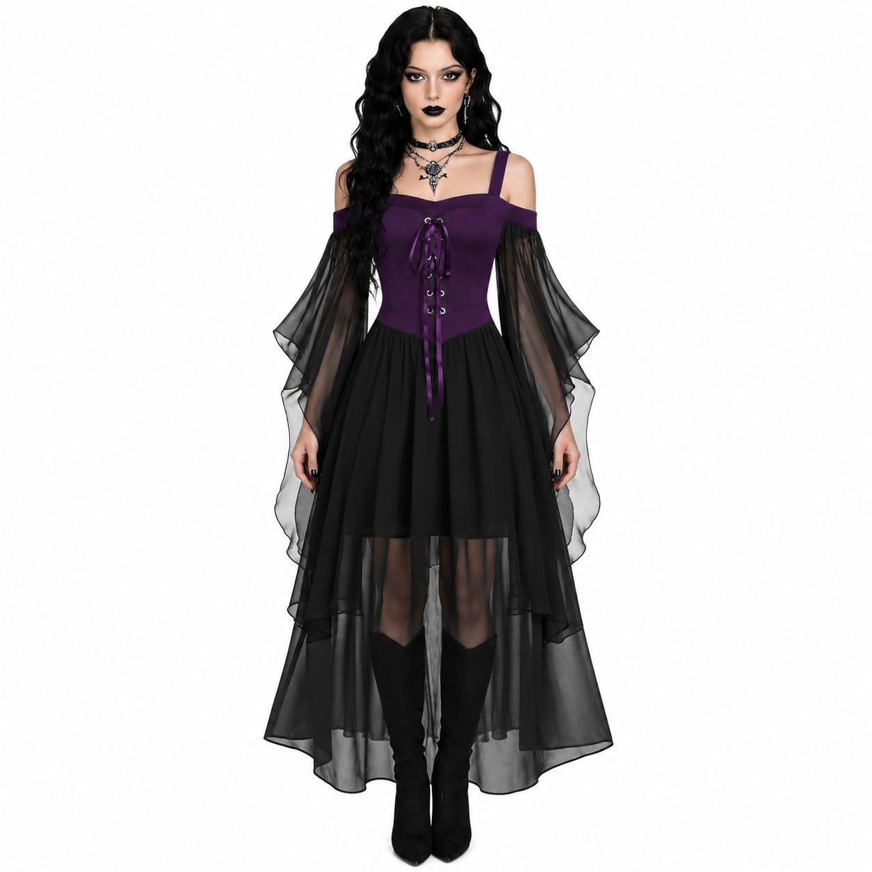 Halloween Costumes Women Adult Dresses Gothic Skeleton Party Vintage Dress — image 1