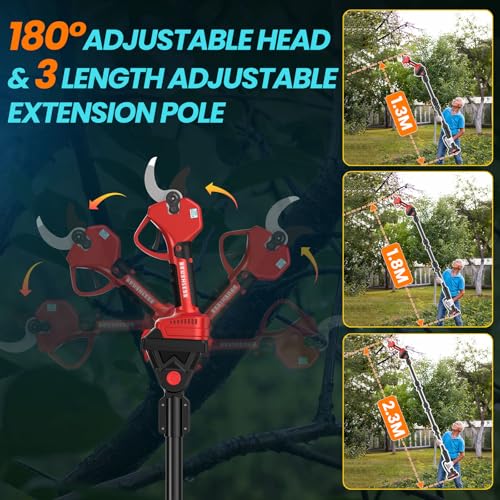 MuatCtarom Akku Astschere Teleskop, 50mm 2-In-1 Elektrische Astschere Teleskopstiel mit 2* 2000mAh Batterien,LCD Display,Verlängerung 2.5m,6-10 Arbeitsstunden,Bürstenloser Motor für Baumbeschneidung Astschneider - Designansicht 6 | Akku-Gartengeräte