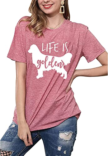 Life is Golden Shirt for Women Cute Dog Mom Graphic Short Sleeve Casual Mama Gifts T-Shirt3
