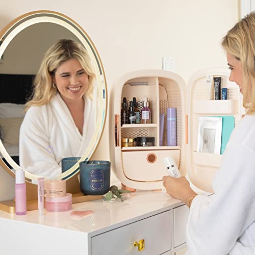 Image of Cooluli Beauty 12L Skincare Fridge - for Makeup, Cosmetic & Facial Skin Care Products - for Women & Teen Girls - Pearl White Mini Fridge for Bedroom & Bathroom Vanity - Interior LED Lights