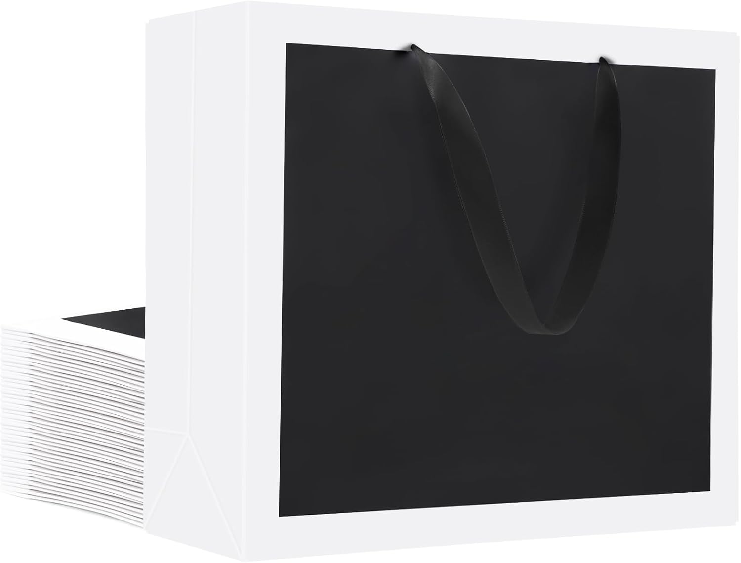 EUSOAR Black Shopping Bags, 25pcs 12.5"x4.5"x11" Gift Wrap Tote Bags with Handles, Merchandise Retail Paper Wrapping Bag for Small Business Grocery Boutique Wedding Bridal Party Favor-Black/White