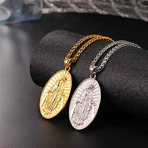 Image of U7 Virgin Mary Necklace for Women,18K Gold Plated /Sterling Silver Oval Miraculous Medal Virgin Mary Pendant Necklace