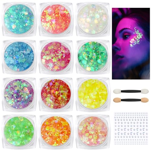 BUTBU 12 cores gel de purpurina luminoso, púrpura rosto festival, brilhos corporais, gel corporal com purpurina, para unhas, sombra de olhos, festival roxo, rosto maquilhagem (Estilo B)