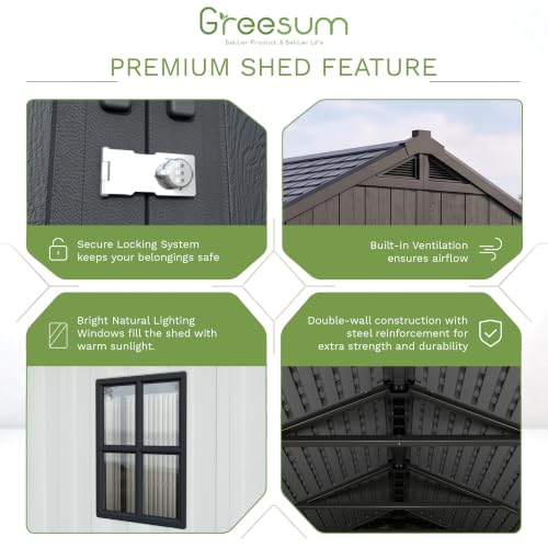 Image of Greesum 8x10 FT Resin Outdoor Storage Shed with Floor, Beige