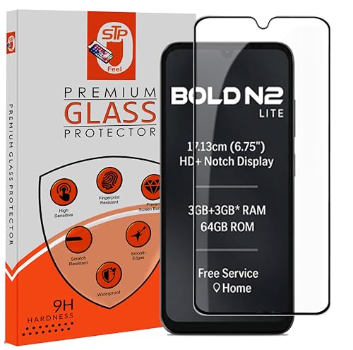 Image of STP FEEL Premium Tempered Glass Screen Protector Guard Compatible For Lava Bold N2 Lite 5G (6.75 Inch, Pack of 1) | Edge to Edge Coverage With Easy to installation kit for Smartphone