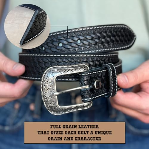 Image of DANIEL'S ARTPLANET Western Belt for Men Full Grain One Piece Leather With Buckle Engraved Handmade Tooled 1.5 inch