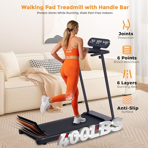 Image of Walking Pad Treadmill with Incline, 2026 Upgrade Portable Treadmill with Handles for Home Small, 3.5HP Small Walking Pad with Handle Bar, 0.6-10.0MPH, 400LBS