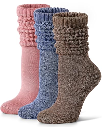 Image of FITRELL Slouch Socks for Women, 3 Pairs Soft Cotton Knee High Scrunch Tube Boot Socks