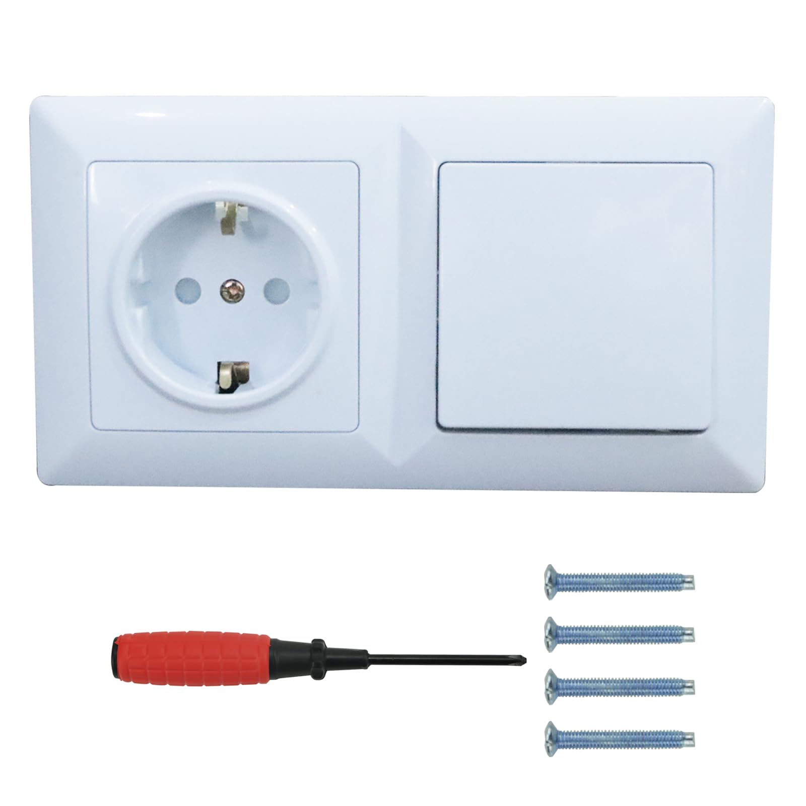 Enchufe con Interruptor y Marco 16A 250V Interruptor de luz con Enchufe de Parerd Empotrable Todo en uno Toma de Corriente Empotrada con Marco Base de Enchufe para Cocinas Salón-Blanco
