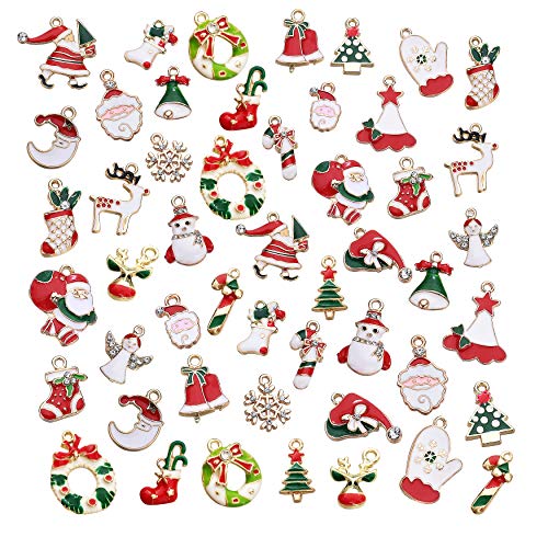 50Pcs Assorted Gold Plated Enamel Christmas Charm Pendant For Necklace Bracelet Earring Diy Jewelry Making And Crafting #TOP1
