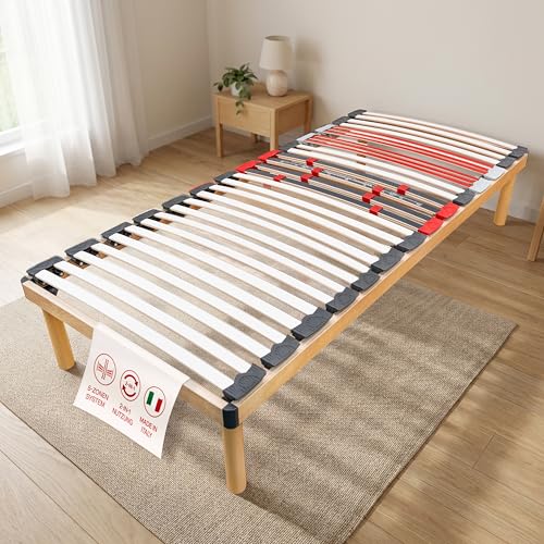 Coemo Hochwertiges Komplettbett - Lattenrost mit Füßen - Bettgestell 90x200 cm - Doppelbett 180x200 cm - stabiles Holzbett ­mit flexiblen Federleisten und Härtegradeinstellung