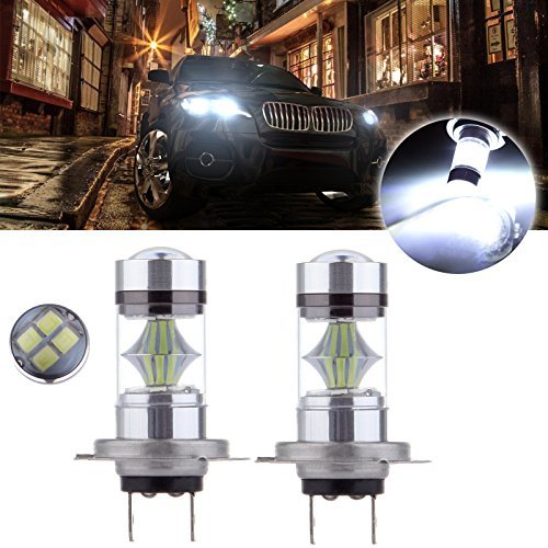 CCIYU 2 Pack Xenon White 6000K 60W 6000LM High Power H7 Cree LED 12SMD DRL Light 12V
