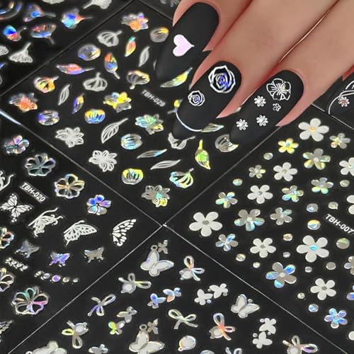 Image of MAYCREATE Aurora Moon Star Holographic Nail Art Stickers, 30 Sheets | Self-Adhesive Backing, Holographic Finish, Easy DIY Application, Moon and Star Designs, for Party Manicures and Acrylic Nail