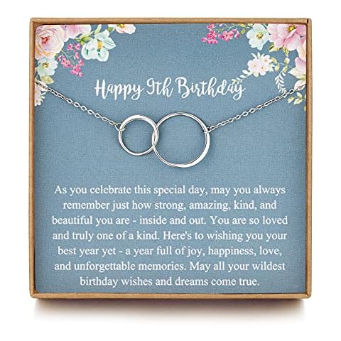 MUSIER PARIS Sweet 9th Birthday Gifts for Girls, Presents for 9 Year Old Girls, Birthday Gifts for her, Sterling Silver 2 Ring Birthday Necklace, Friendship Gifts Birthday Jewelry Cover
