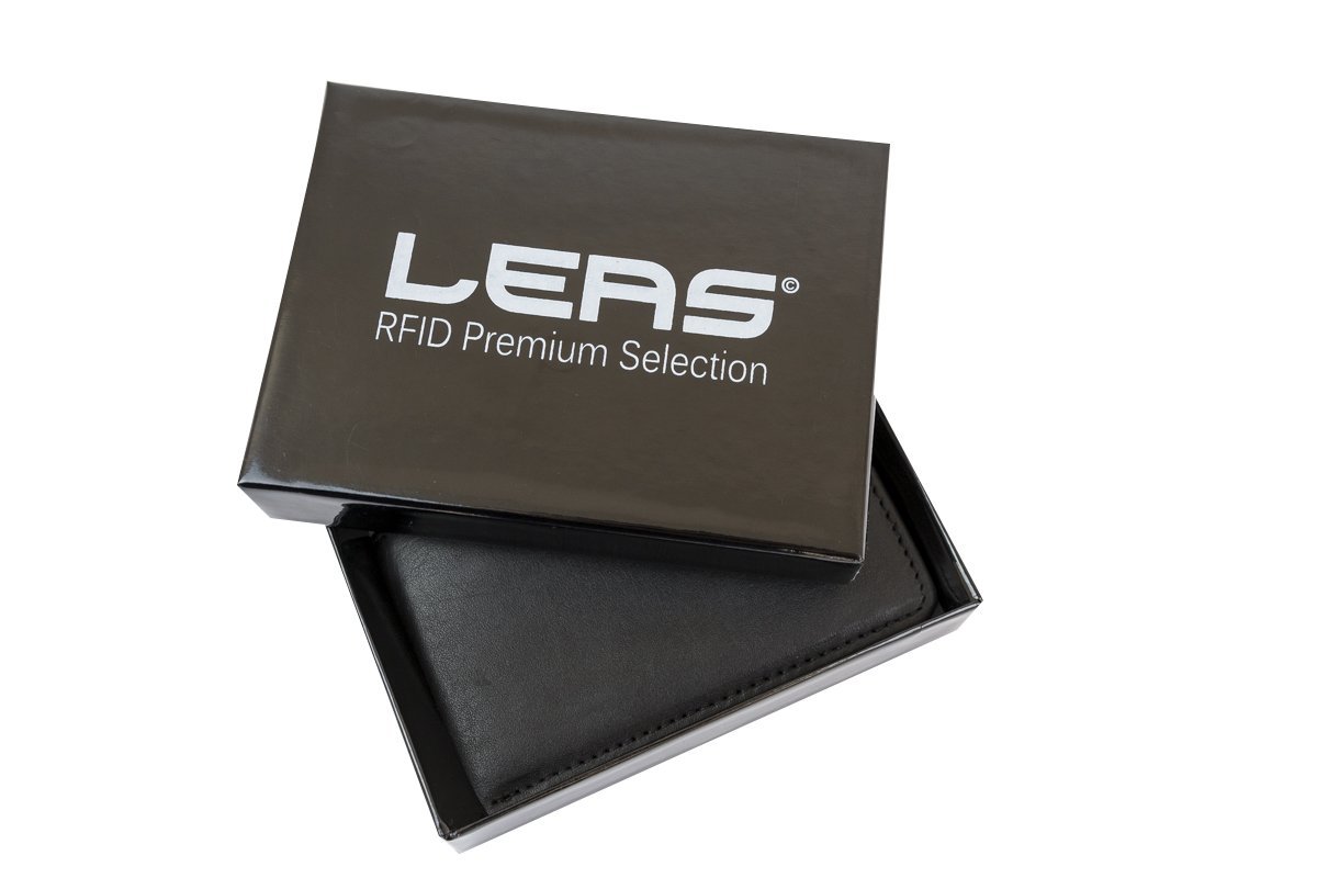 LEAS Folia blokująca RFID, bardzo cienki, mały portfel, prawdziwa skóra, czarna, Czarny, 10x8cm