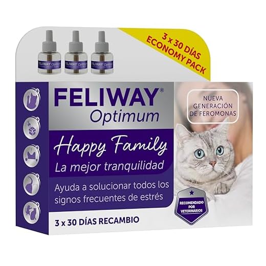 FELIWAY Optimum - Nueva Generación de Feromonas - Soluciona Todos los Signos de estrés del Gato - Arañazos, miedos, Cambios, marcaje con orina y conflictos Entre Gatos (3 recambios)