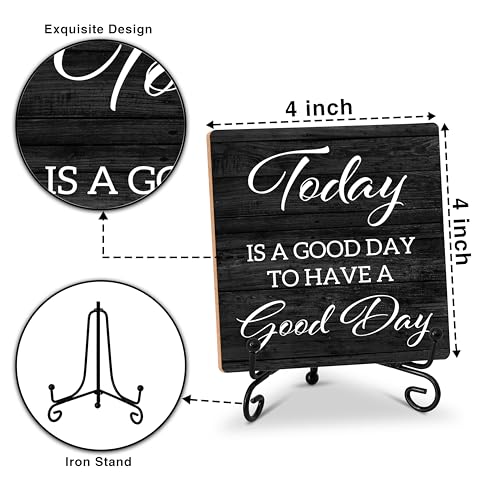 Image of Inspirational Quotes Home Office Desk Decor with Stand - Today Is A Good Day to Have A Good Day - Motivational Wooden Sign Gift for Women Men Friends Coworkers - C20