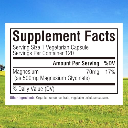 innate vitality magnesium glycinate 500mg  70mg elemental magnesium supplement- high absorption non buffered non-gmo amp no gluten - nerve muscle bone health - 120 vegan capsules magnesio