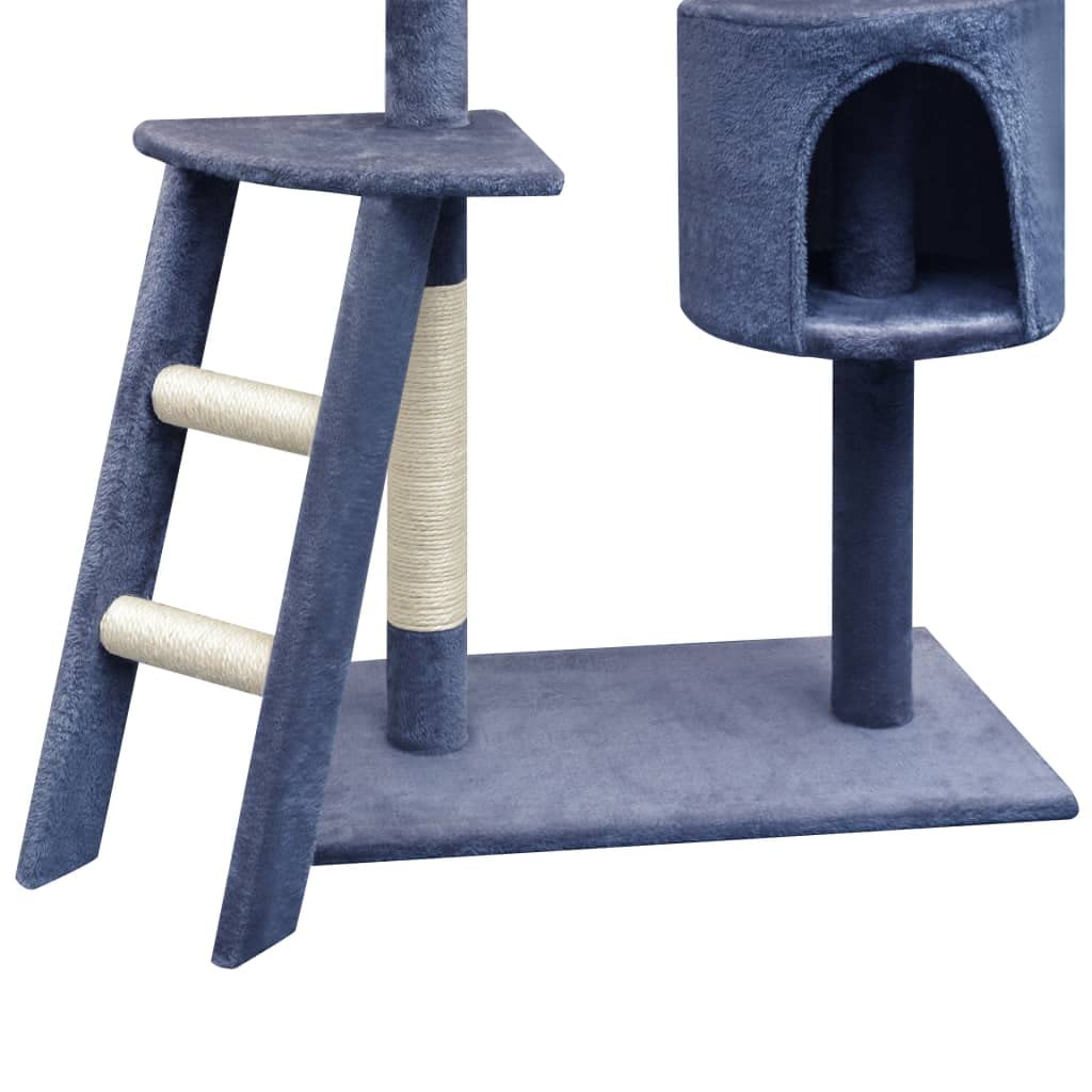 Katzen-Kratzbaum 150 cm hoch, Kletterbaum mit Natursisal-Kratzsäulen, Liegemulde, Kuschelhöhle, Aussichtsplattformen und Leiter, Spielplatz für Katzen, Dunkelblau