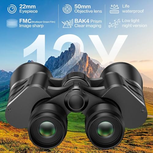 Binoculars 12x50 for Adults and Kids Compact Binoculars with Clear Low Light Version Large Eyepiece Waterproof Durable & Clear Binoculars for Bird Watching Hunting Travel Theater Concerts