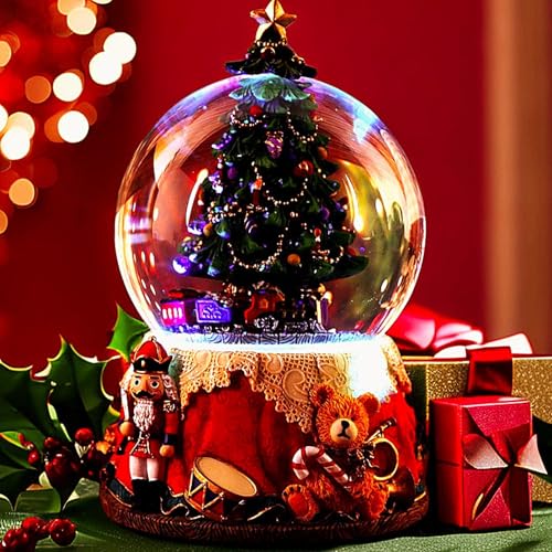 Musical Nutcracker snow globe con luces LED y caja de música navideña tradicional 4