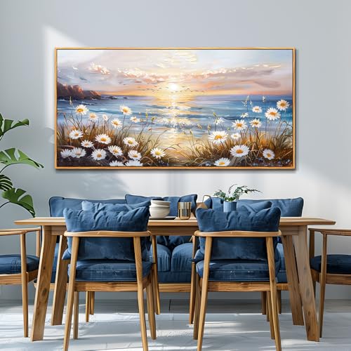 PHAOHUAXM Large Wall Decor For Living Room Canvas Wall Art For Office Bedroom AestheticBlue Ocean Landscape Painting Artwork Pictures Beach Posters Ready To Hang Home Decoration 30"x60" Wood Framed