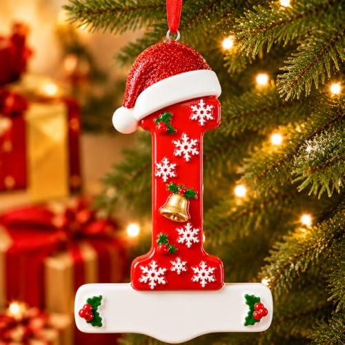 Image of Bemaystar 3D Resin Letter Christmas Ornaments, Hand Painted Initial Christmas Tree Ornaments, Premium Holiday Decoration for Family Christmas Tree Decor, Ornaments for Christmas Tree, I