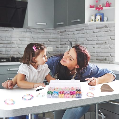 Image of Ambitieux DIY Bracelet Making Kit 575+ Beads Jewelry Set With Glass,Double,Charms Pendants Accessories,Evil Eye,Elastic Thread,Cutter & Jute Bag Craft Kit For Girls,Kids & Adults (Marble),Multicolor