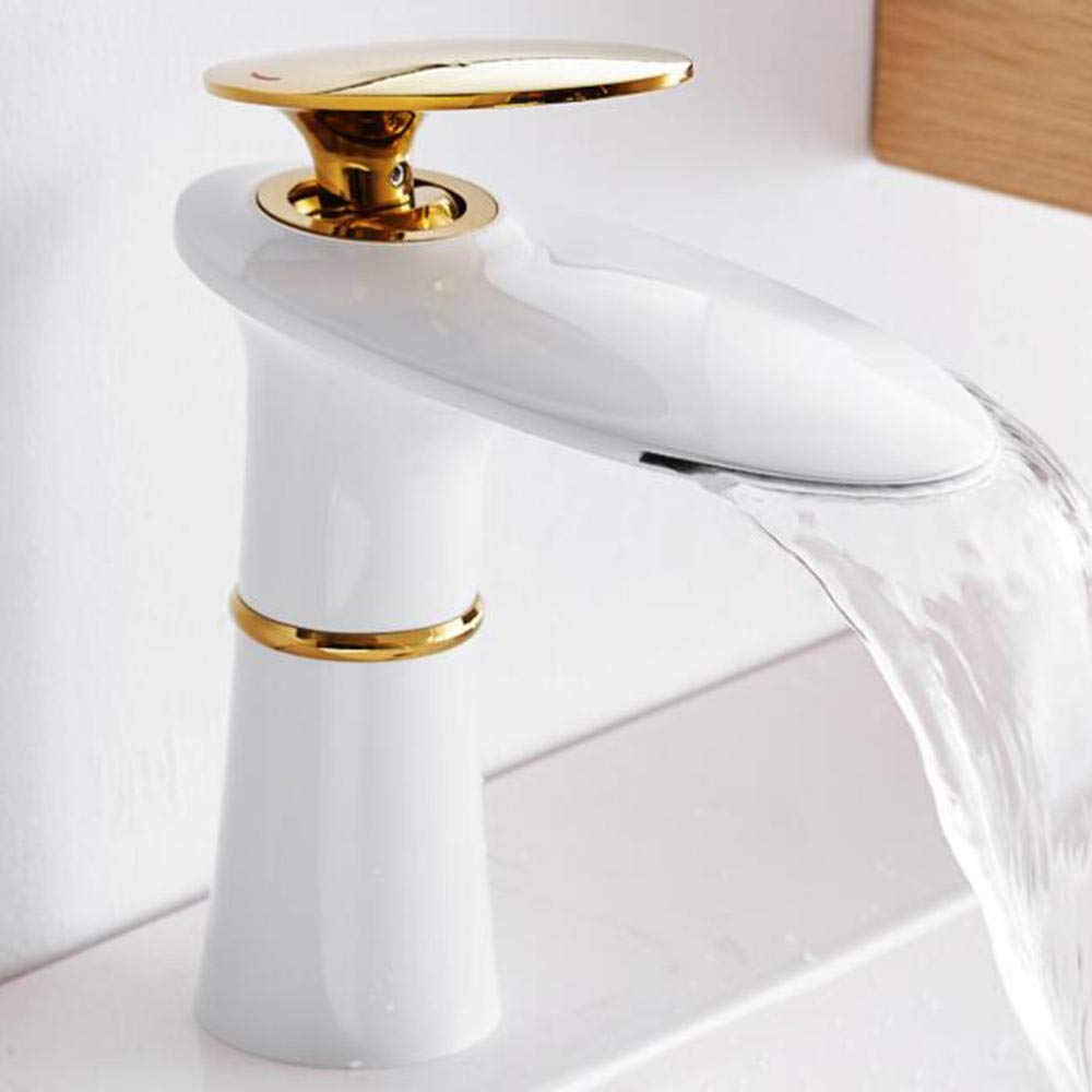 Bathroom Waterfall Mixer Tap Hot and Cold Basin Faucet Brass Under Counter Basin Faucet Bathroom Sink Faucet - White (Chrome)