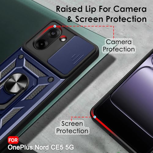 Image of TheGiftKart Tough Armor Bumper Back Cover Case for OnePlus Nord CE 5 5G | Sliding Camera Cover, Kickstand & Ring Holder | 360 Degree Protection Back Cover Case for OnePlus Nord CE5 (PC & TPU, Blue)