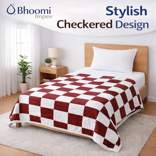 Image of Single Bed Dohar Classic Maroon Check | Lightweight Summer Quilt | Soft Microfiber AC Blanket | Breathable All Season Comforter | Skin Friendly Bed Cover