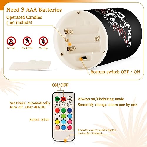 Julyto G318674920P911C969S2177 Flameless Candles With Remote And Timer American Flag With Soldier Battery Operated Candles Set Of 2 Usa Patriot Flickering Pillar Led Fake Candles thumb #3