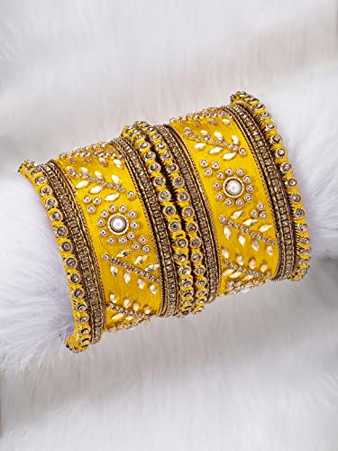 Image of Peora Silk Thread Kundan & Stone Studded Chuda Bangles Set Gift for Women