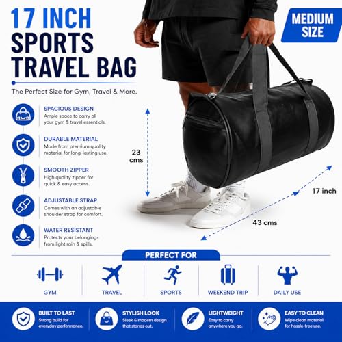 Image of Trendy & Classic Duffle Gym Bag for Men & Women Leather Gym Bag with Shoulder Strap Sports Bag Yoga & Travel Bag for Boys & Girls Duffle Bag & Travelling Bag Outdoor (Black)