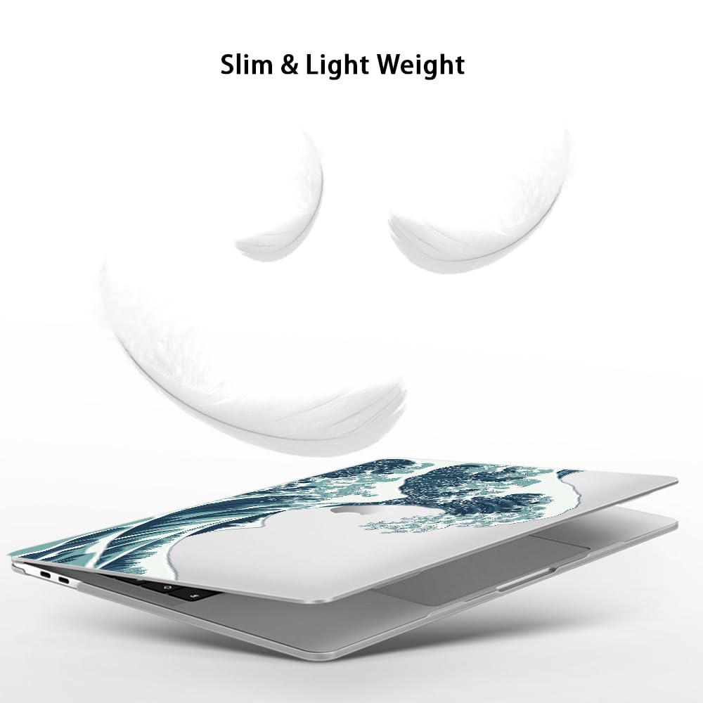 4 en 1 Coque pour MacBook Air 13 Pouces 2020 2019 2018 Version M1 A2337 A2179 A1932, [UV Printing] Étui Rigide de Protection Housse Case Plastique pour Mac Air 13,3 Retina avec Touch ID, Vagues