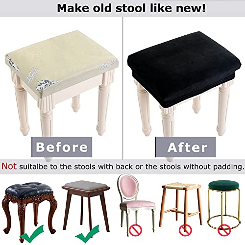 Image of SINOSSO Vanity Stool Covers Set of 4, Super Soft Velvet Stretch Washable Saddle Bar Stool Slipcover Bench Seat Protector, (Rectangle, Black, 4 Counts)
