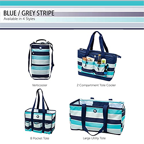 Geckobrands 7 Pocket Market Tote Bag - Blue/Grey Wide Stripe #TOP3