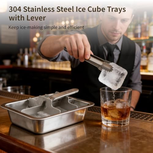 Bandejas de Hielo de Acero Inoxidable 304 con Palanca, 6 Cubos Grandes miniatura 2