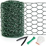 Chicken Wire 4in x 118in with a Pair of Gloves，1 Wire Cutter，50 Pcs Cable Zip Ties, Floral Chicken Wire Mesh 0.8mm Hexagonal Galvanized PVC Coated Garden Netting Fence for Craft Poultry Garden