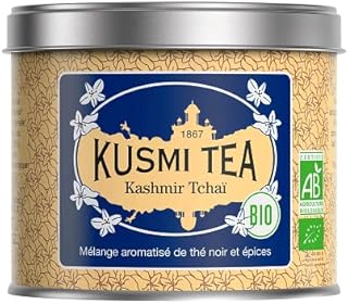 Kusmi Tea - Organic Kashmir Tchai - Flavored Black Tea Blend with Spices Including Cinnamon, Cardamom & Ginger - 100g of Organic, Premium Loose Leaf Black Tea in Eco-Friendly Metal Tin