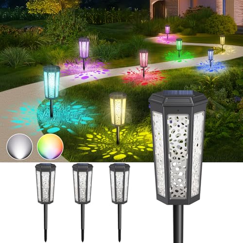 Colored Solar Powered Pathway Landscape Lights Outdoor Cool White & RGB Dusk to Dawn Waterproof for...
