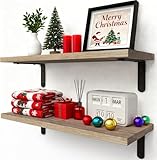 RICHER HOUSE Rustic Wood Shelves Set of 2, Farmhouse Style Floating Shelf for Wall Décor, Hanging Shelves for Bathroom, Bedroom, Storage, Kitchen, Living Room - Carbonized Black