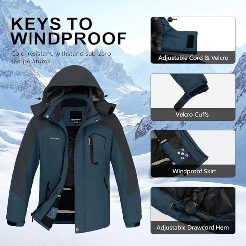 Image of Men's Winter Ski Jacket Waterproof Fleece Coat Warm Insulated Snowboard Jackets Parka Raincoat With Multi-Pockets