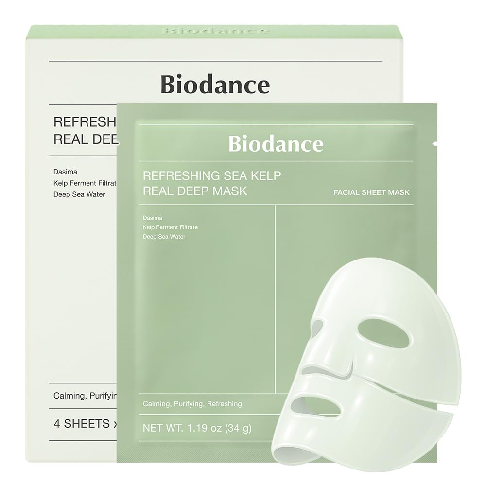 BIODANCE Refreshing Sea kelp Real Deep Mask, Hydrogel Mask, Calming, Oil & Sebum Control, Blemish Care, Korean Skincare, 1.19oz(34g) x 4ea