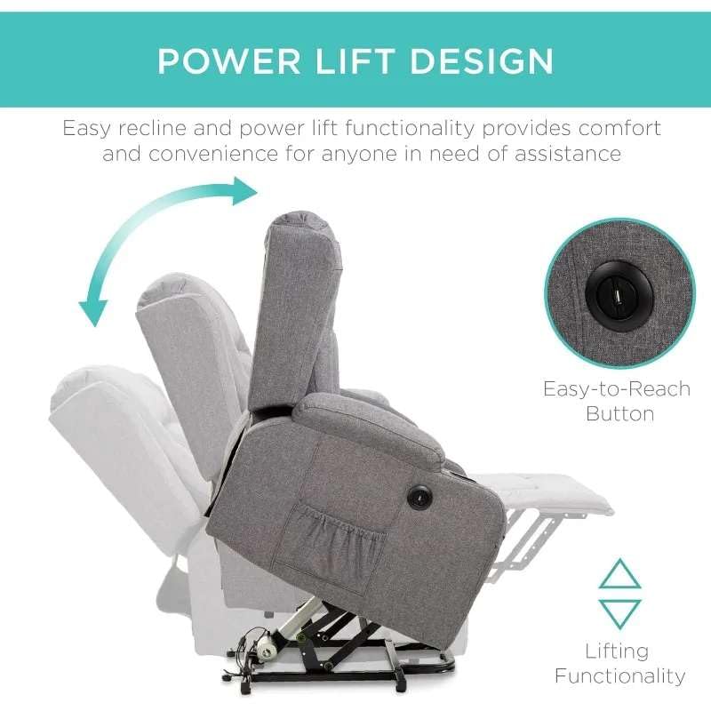 Power Lift Recliner Chair with Massage: 3-position adjustable comfort for back and legs, USB charging facility Power Lift Recliner Chair with Massage: 3-position adjustable comfort for back and legs, USB charging facility