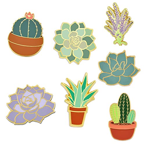 PinMart's Succulent Cactus Flower Enamel Lapel Pin Set - Home Garden Gift Set