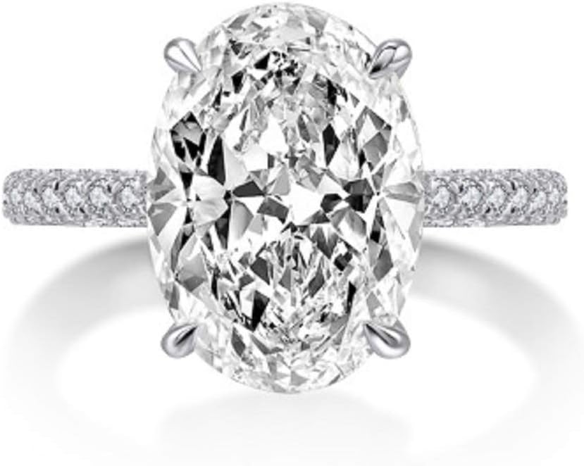 1.NOClassic Fashion Ring 925 Sterling Silver Oval Cut 3ct AAA CZ Zircon Engagement Ring, Cubic Zirconium Oxide Aurora Oval Egg Sole Engagement Ring for Women